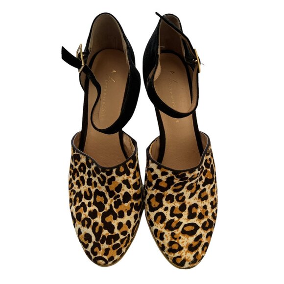 Anthropologie Calf Hair Leopard And Black Ankle Strap 3” Block Heels Size 7.5 - Picture 5 of 6
